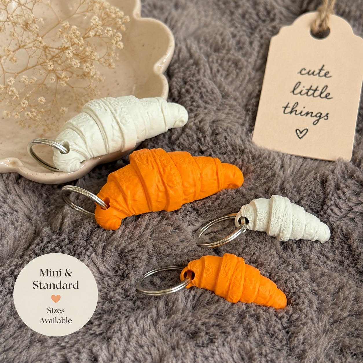 Croissant Keychain | Mini & Standard Sizes | Kawaii French Pastry Bag Charm | Gift for Food Lovers
