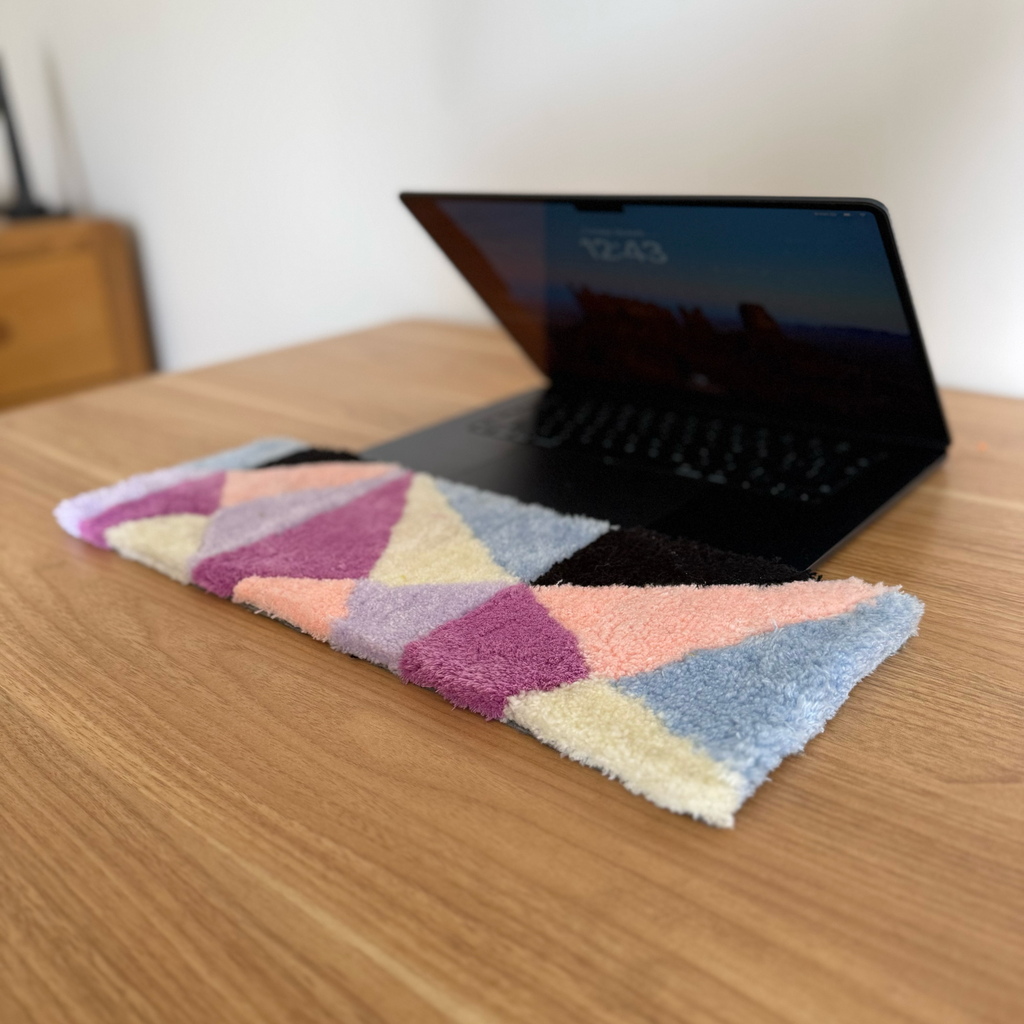 Hand Tufted Geometric Keyboard Rug, Soft Desk Mat, Wrist Rest Accessory