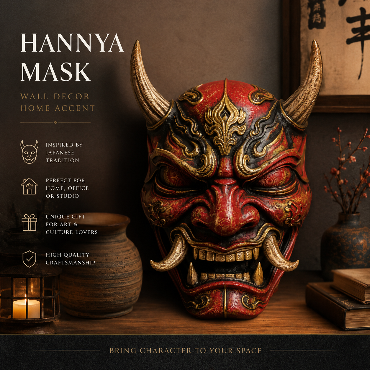 Oni Demon Mask | Paintable Gothic Wall Decor | Japanese Hannya Inspired Cosplay | Anime Decor | Goth Room Accent