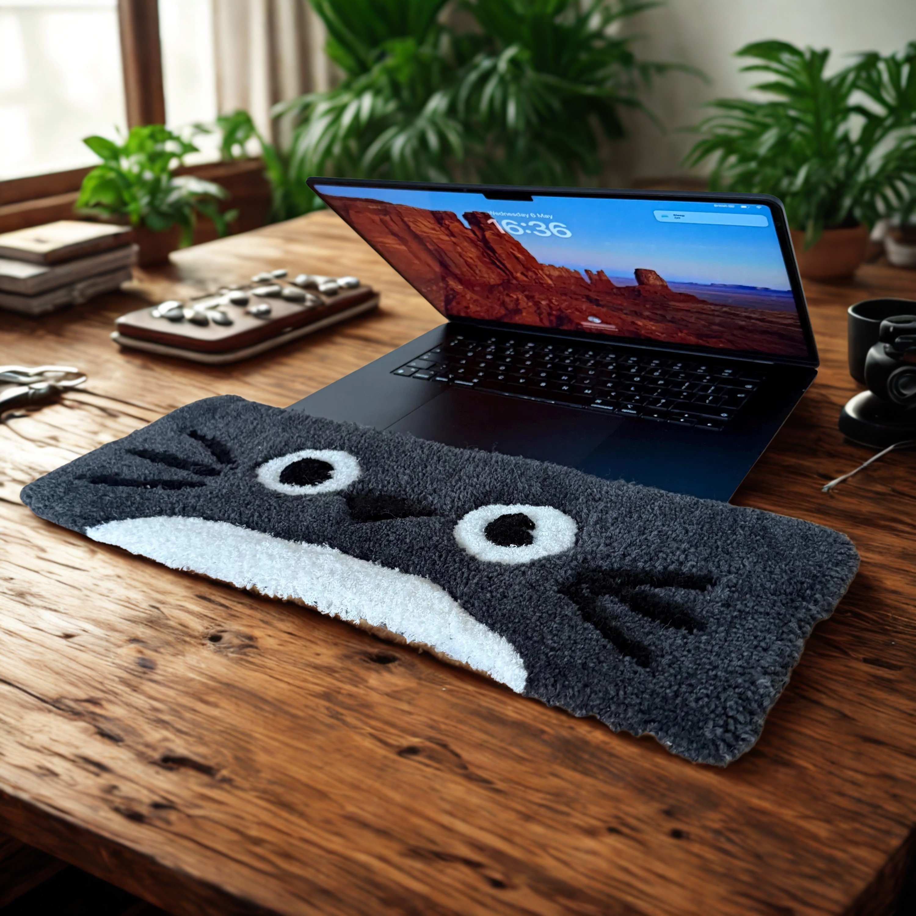Hand Tufted Cute Cartoon Keyboard Rug, Kawaii Desk Decor, Soft Wrist Rest Accessory