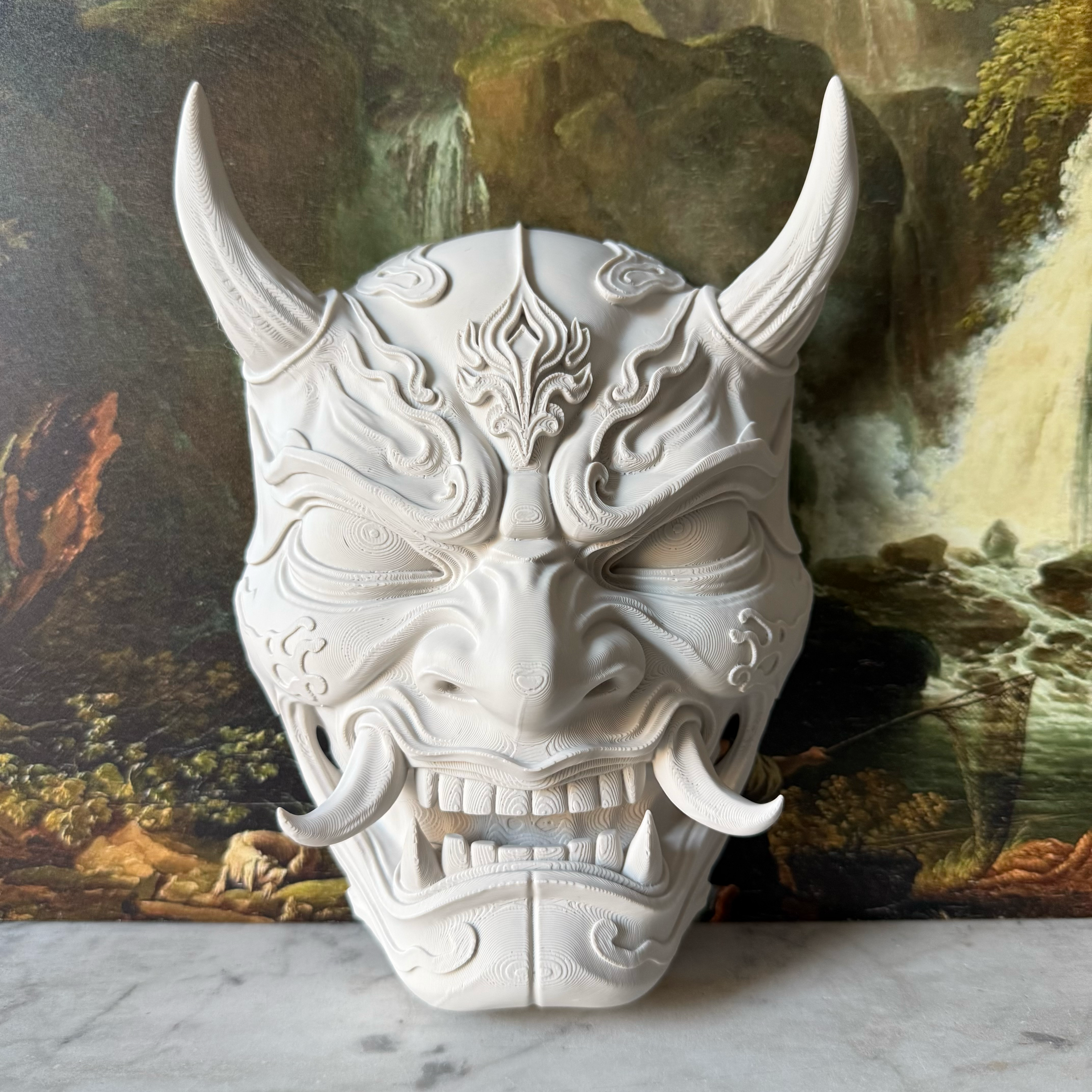 Oni Demon Mask | Paintable Gothic Wall Decor | Japanese Hannya Inspired Cosplay | Anime Decor | Goth Room Accent