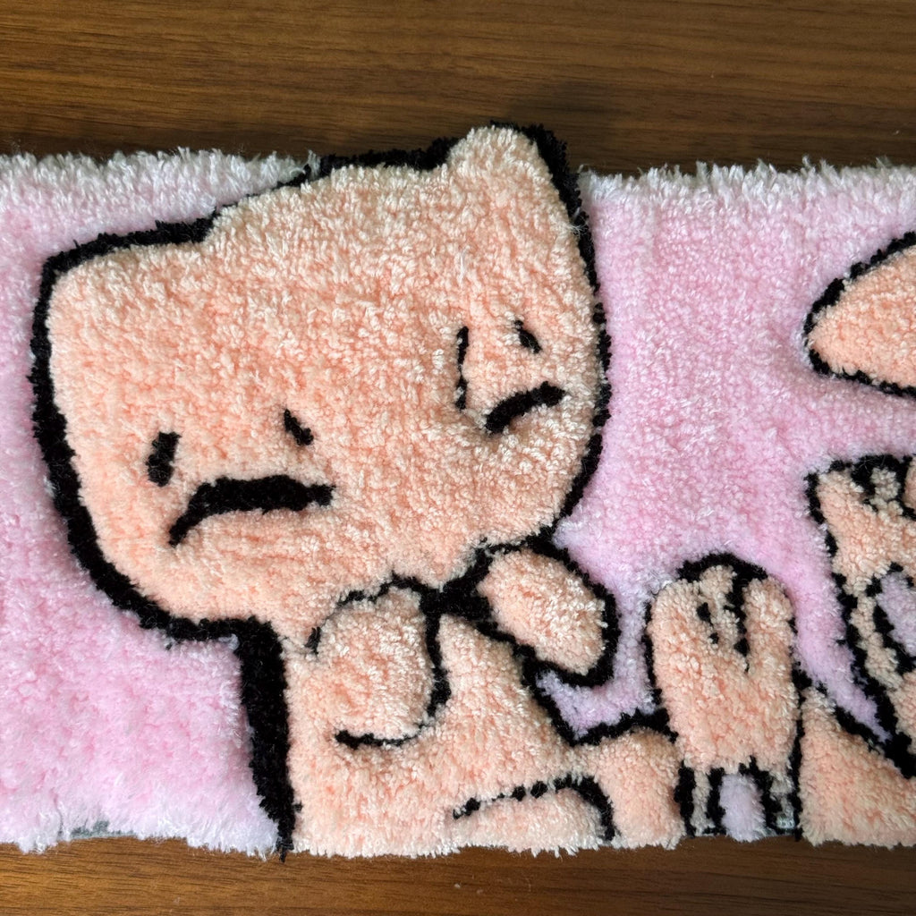 Hand Tufted Keyboard Rug, Pokemon Mew Desk Mat, Pink Aesthetic Wrist Rest Rug, Handmade Kawaii Desk Decor, Soft Gaming Setup Accessory