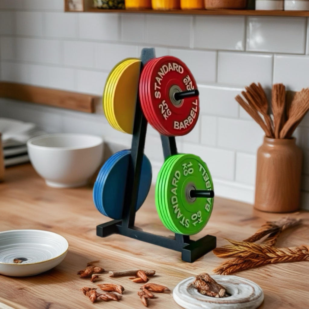 Weight Plate Coasters Set with Stand – Non Slip - Gym Decor, Weightlifting Gift