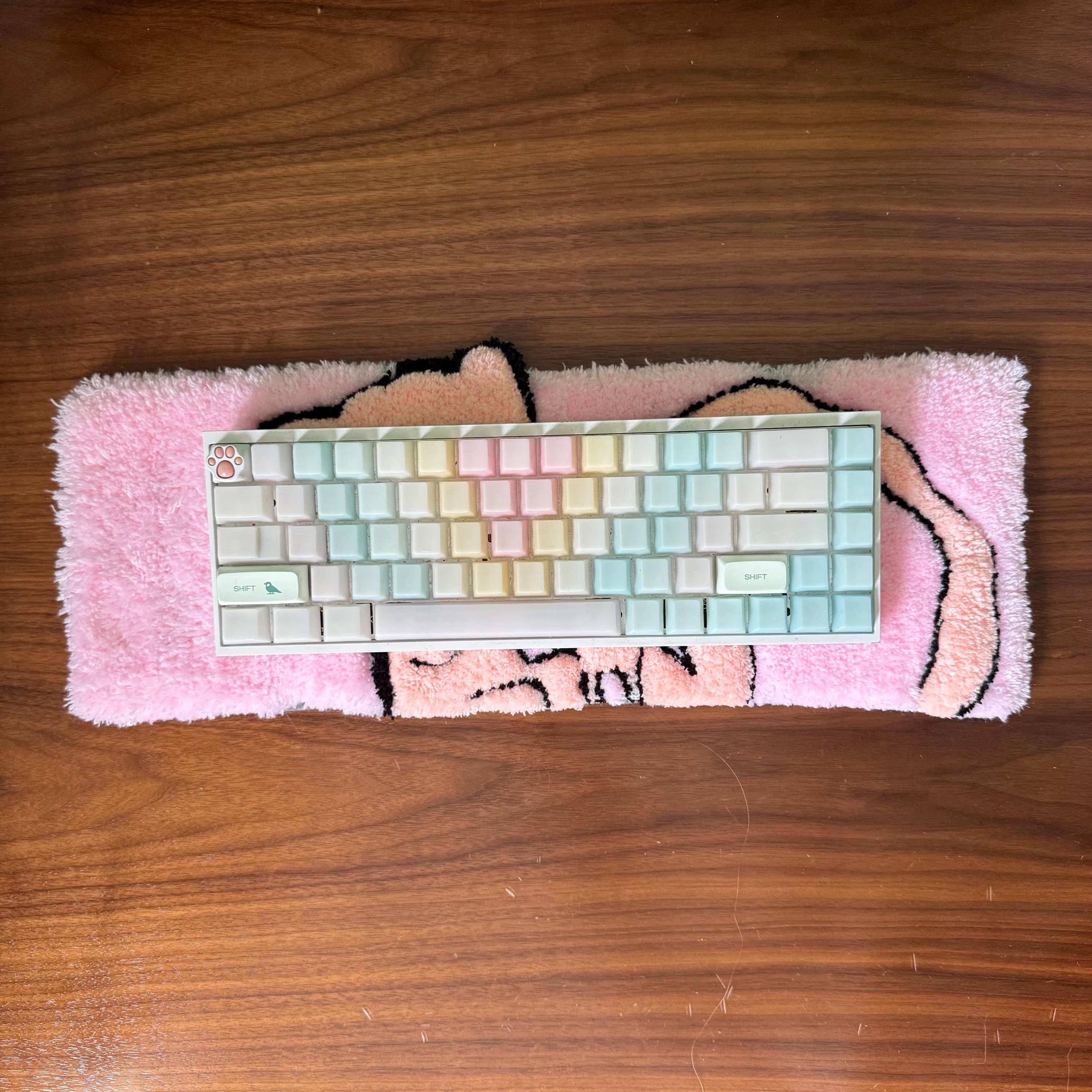 Hand Tufted Keyboard Rug, Pokemon Mew Desk Mat, Pink Aesthetic Wrist Rest Rug, Handmade Kawaii Desk Decor, Soft Gaming Setup Accessory